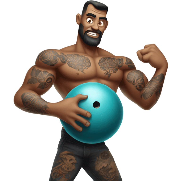 Tattoo’d giant going bowling emoji