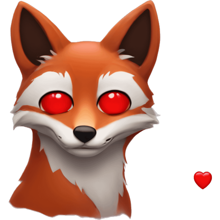 dark red fox face with tiny red heart instead of eyes emoji