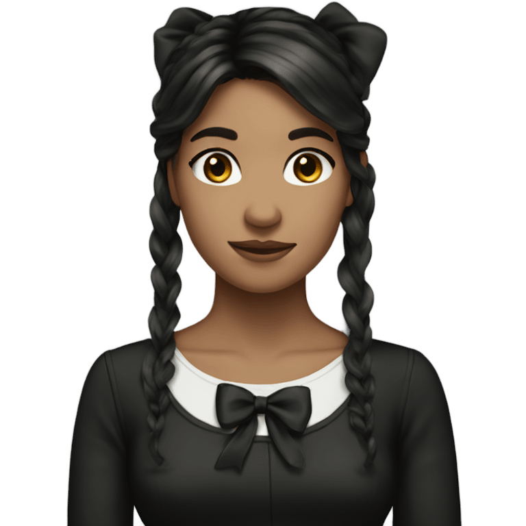 long dark brown hair with black bow emoji