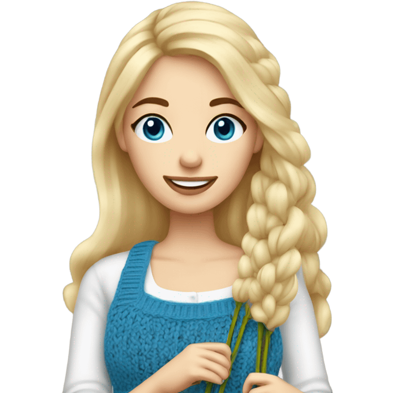 beautiful finnish blond hair woman with blue eyes knitting floral  emoji