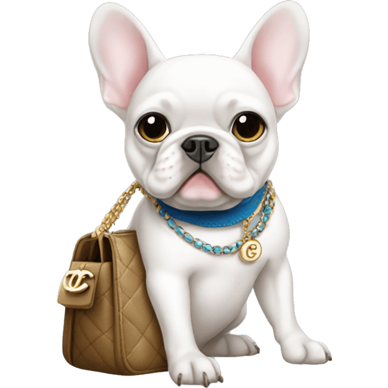 White French bulldog blue eyes holding a Chanel purse emoji