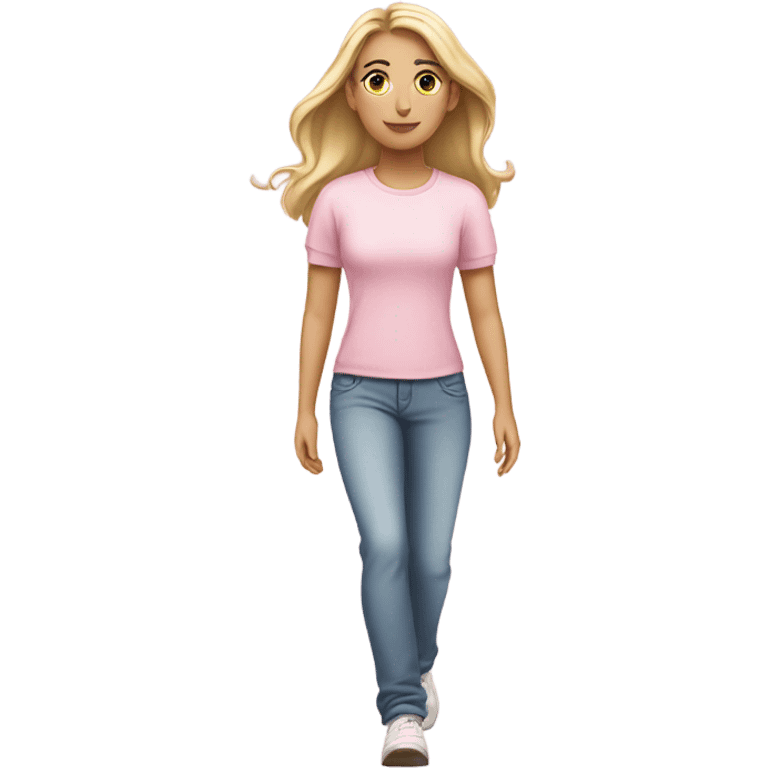 white girl  in light pink clothes walking emoji