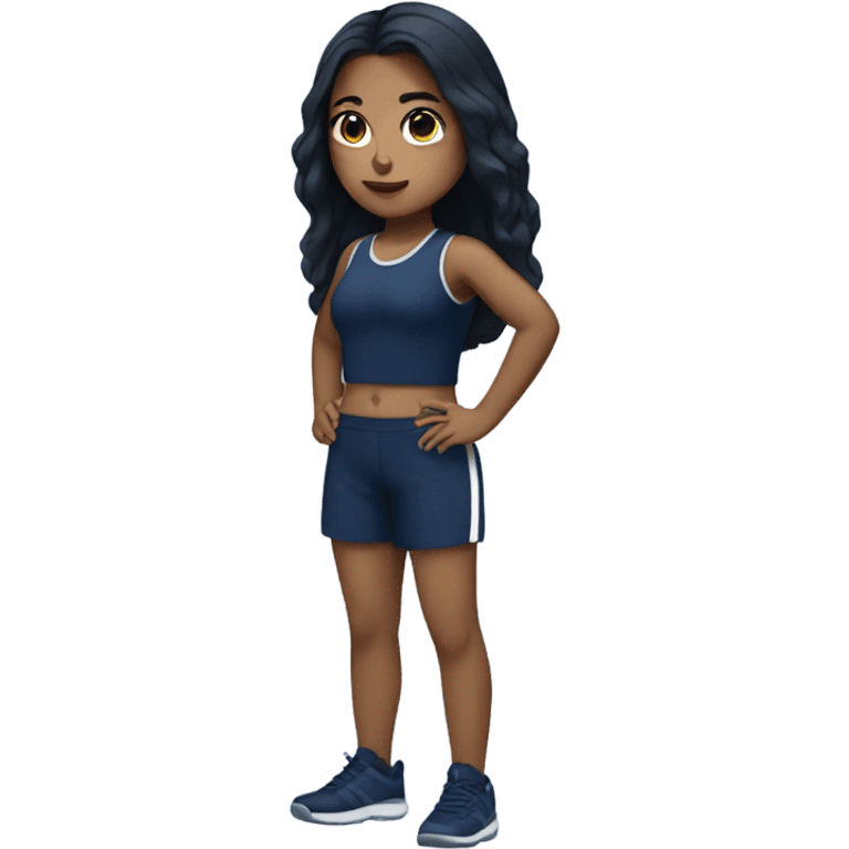 full body gym white girl long black hair navy blue wear emoji