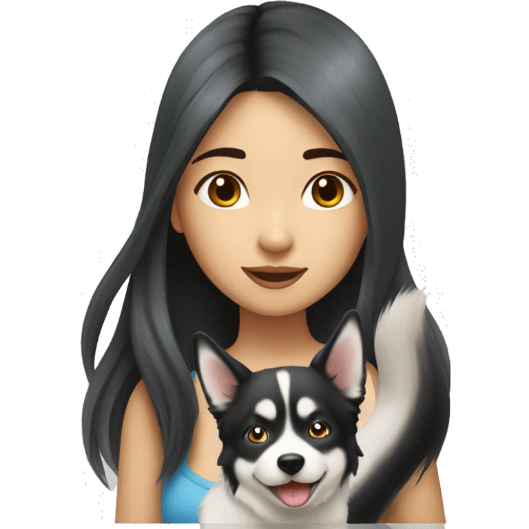 Long hair Asian Girl with husky dog emoji