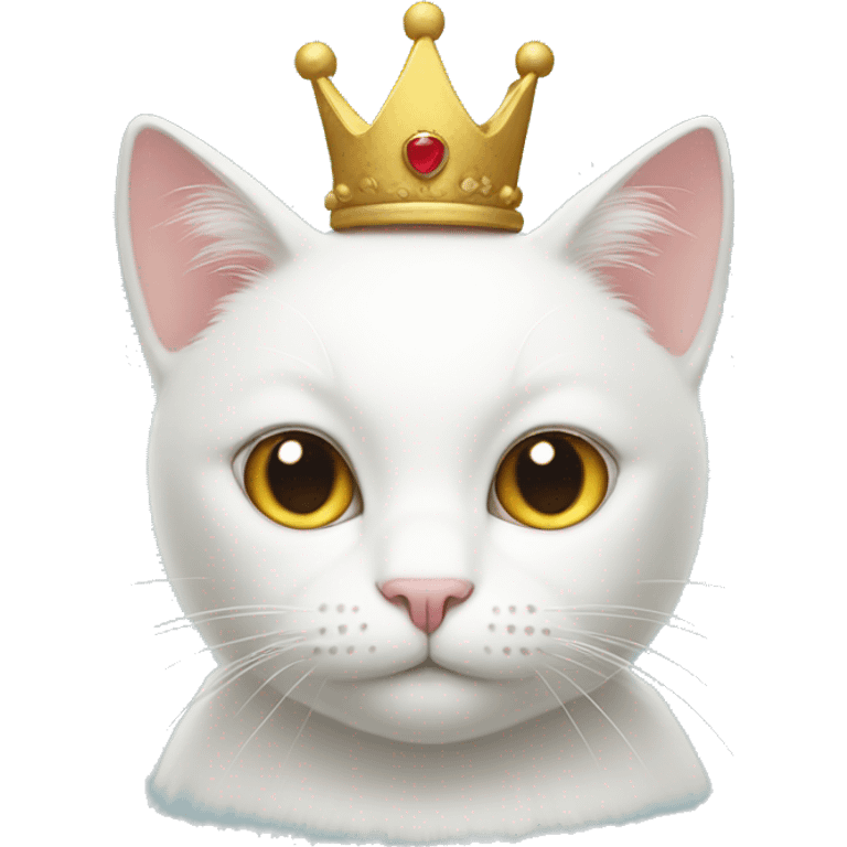 A white cat with a crown emoji