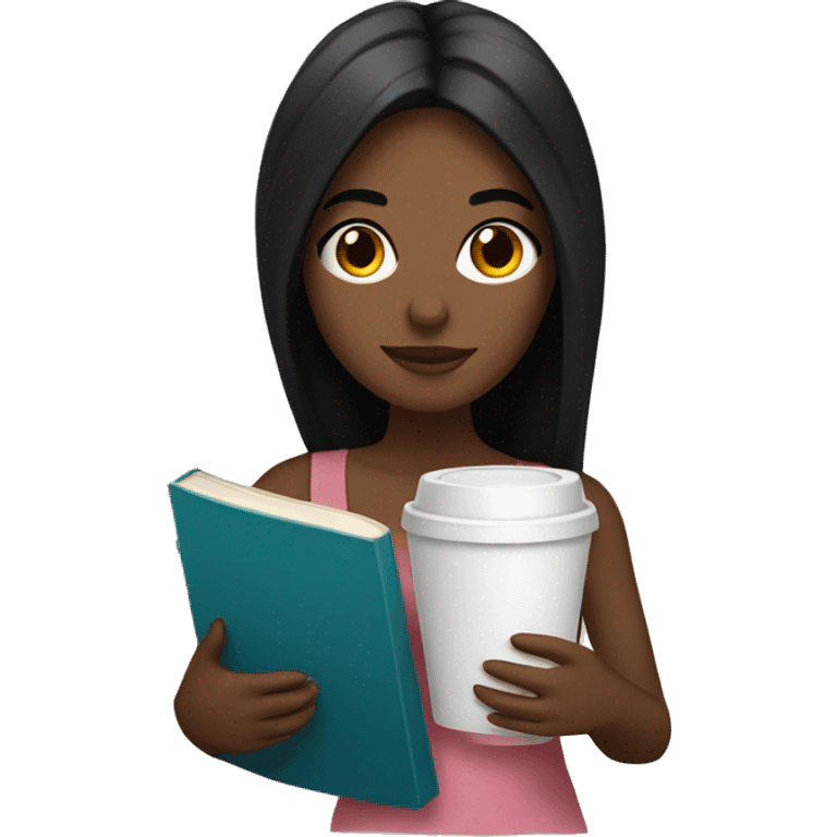 Girly girl with black hair holding a bible and coffee emoji