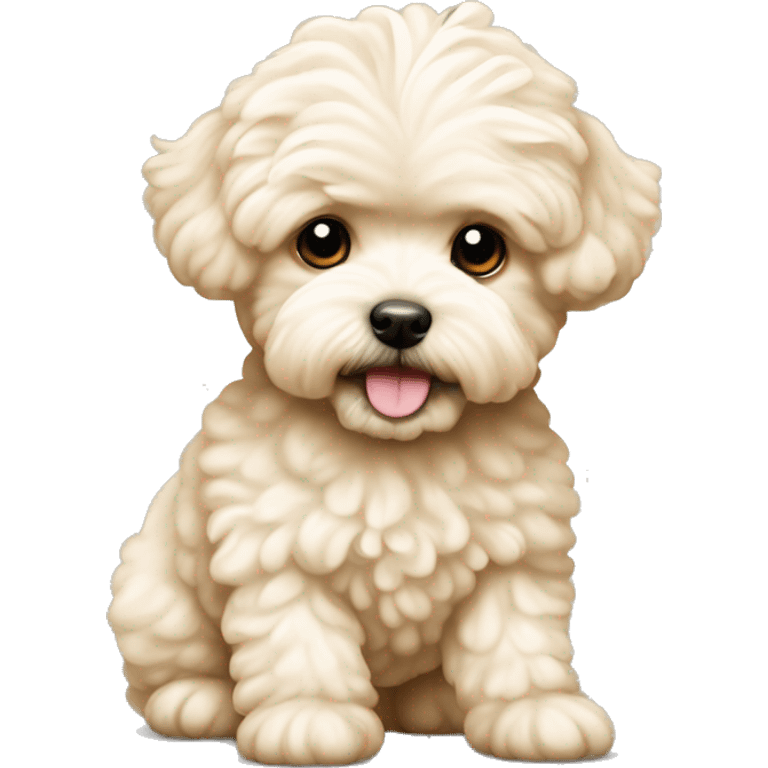 Cream color Maltipoo with a ball emoji