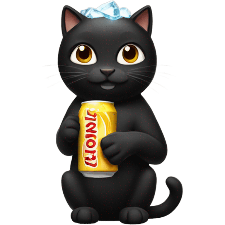 black cat with brown ice drinking energy drink emoji