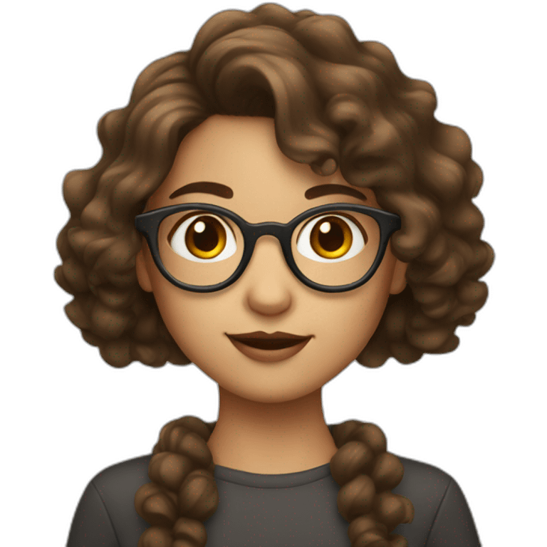 Girl with wavy brown hair glasses and a mole emoji