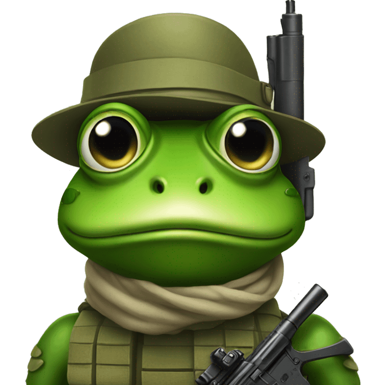 frog soldier with gun that looks sad emoji