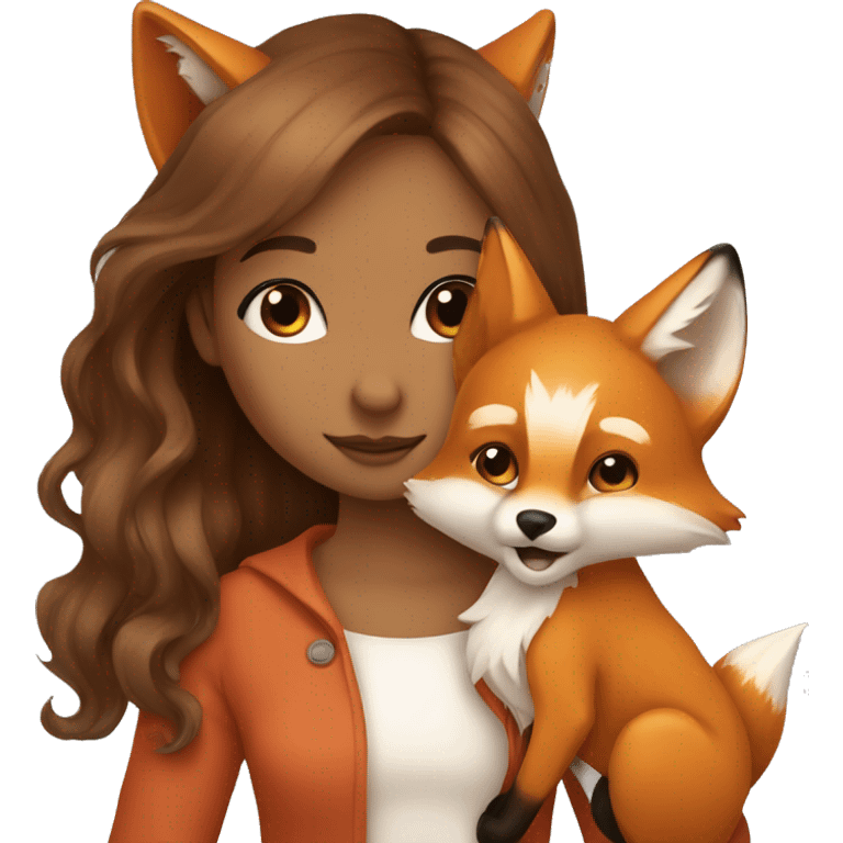 A fox keeping in her arms a girl with brown eyes in hair emoji