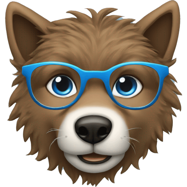 big brown furry wolf boy with blue eyes wearing round silver glasses emoji