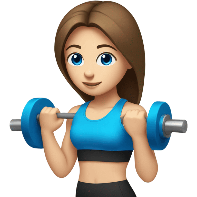 Girl lifting weights, brown hair and bright blue eyes  emoji