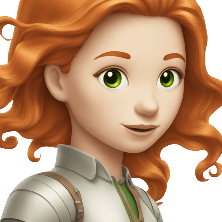 Redhead (ginger) girl, long blowout hair, green eyes and pale skin riding a white horse emoji