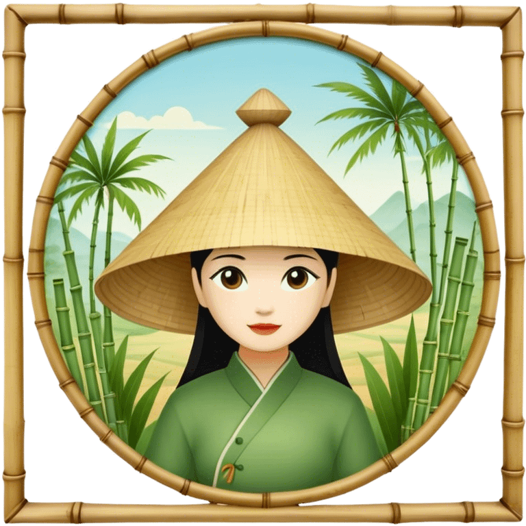 ​Cinematic Realistic Traditional Vietnamese Nón Lá, depicted as a delicately crafted conical hat made of bamboo and palm leaves with subtle texture and natural wear, set against a serene rural backdrop bathed in warm, soft sunlight, evoking authentic cultural heritage, emoji