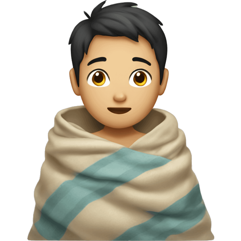 asian boy cozy in blanket emoji