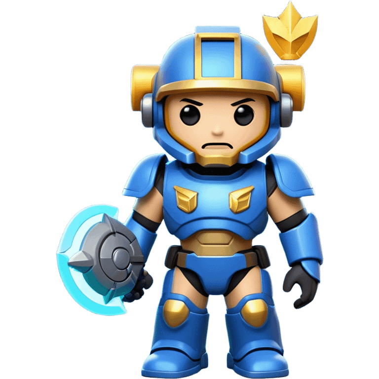 Clash of Clans aesthetic: Cinematic Playful Terran Marine Hero Emoji, rendered in a 3D vector-style similar to standard emojis with minimal shading and bold, simplified shapes. A compact, heroic isometric figure clad in futuristic power armor with signature energy accents, softly glowing with a cosmic battle charm. Simplified yet unmistakably iconic, highly detailed and consistent, glowing with a soft radiant shine and high gloss. Stylized with a touch of interstellar valor and a soft glowing outline, capturing the essence of an elite space warrior with a friendly, playful manner! emoji