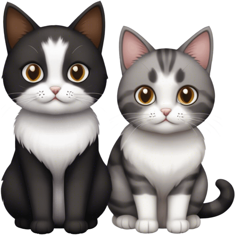 A black and white cat and a brown and grey cat emoji