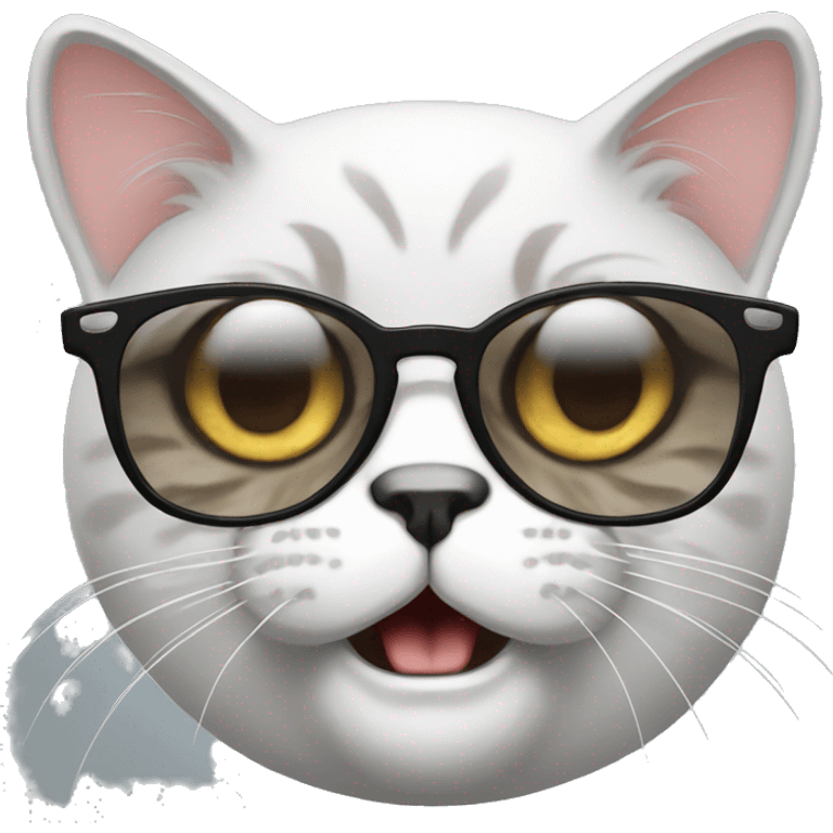 angry British cat with lowered eyebrows in cat eye glasses emoji