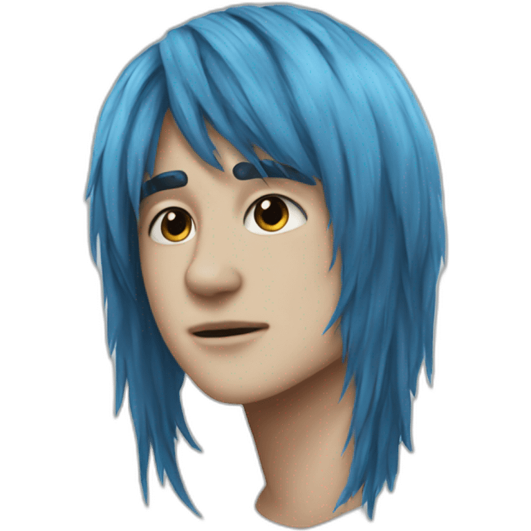 realistic emo boy choppy blue hair side bangs emoji