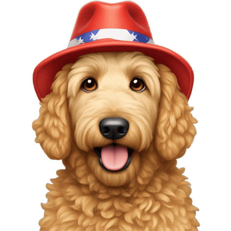 Viscous golden doodle wearing maga hat emoji