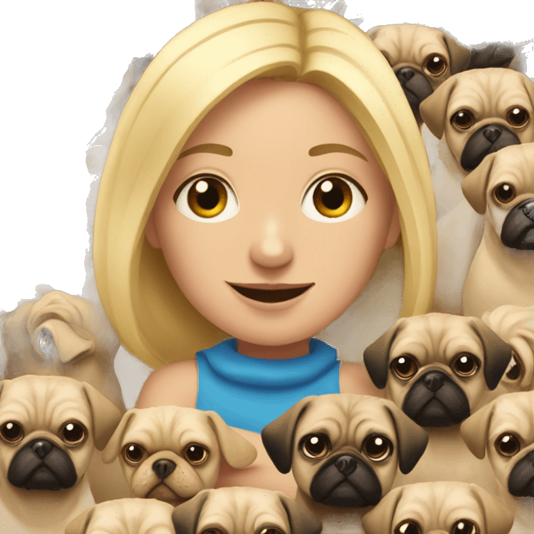 blonde girl with 8 pugs emoji