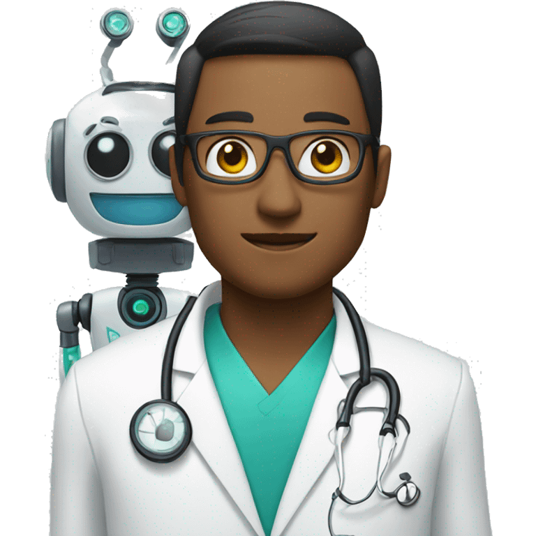 A doctor next to a robot emoji