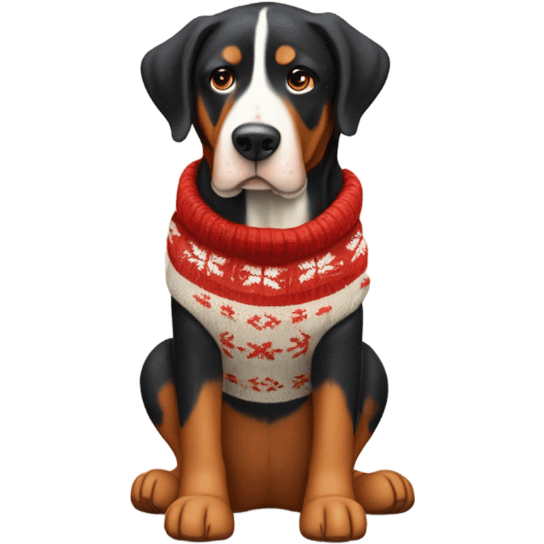 Greater Swiss mountain dog wearing a moose sweater emoji