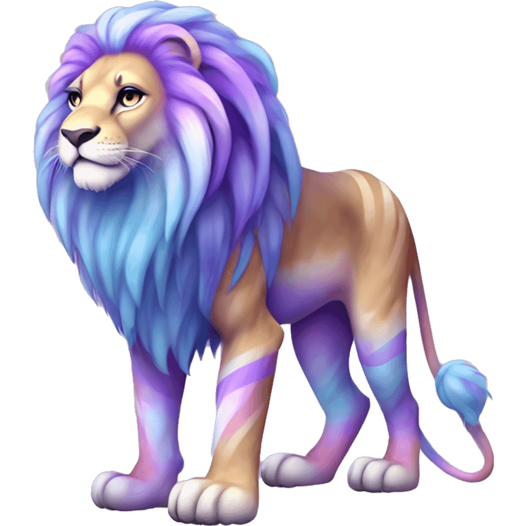 Colorful pastel vernid fantasy creature LiLaiRa Kamirah Falvie whiskers paws full body purple gradient stripes with pastel blue braided tail lion emoji