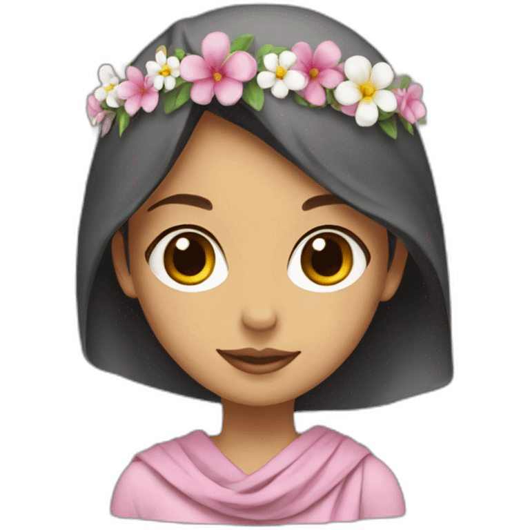 a girl with a muslim scarf with a flower crown emoji