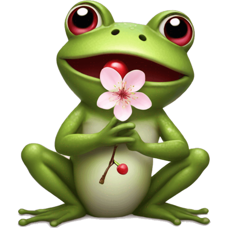 Frog holding a cherry blossom emoji