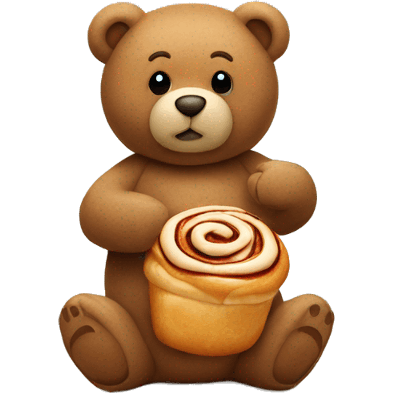 Teddy bear holding cinnamon bun emoji