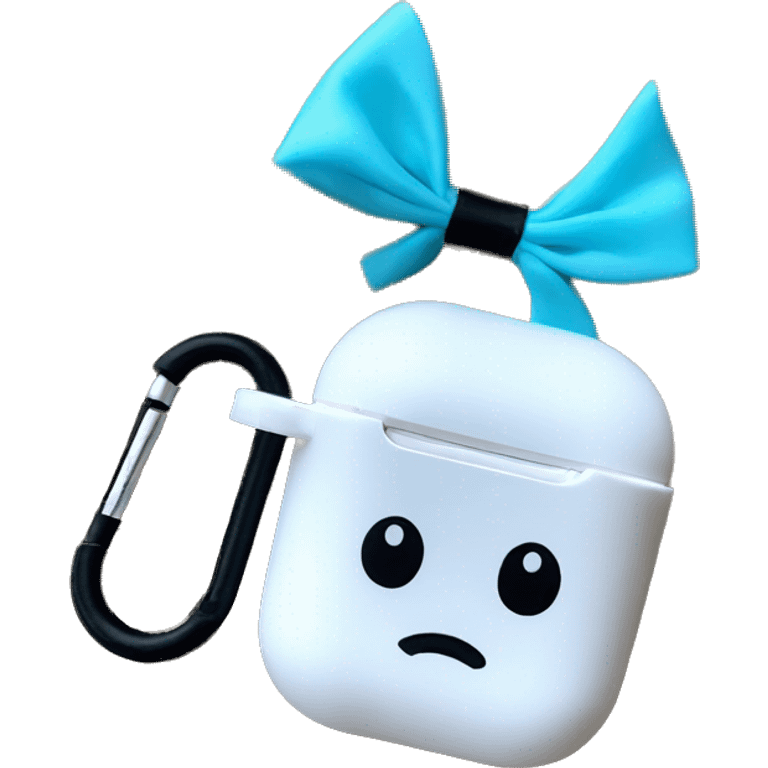 White AirPod case with light blue bow on it  emoji