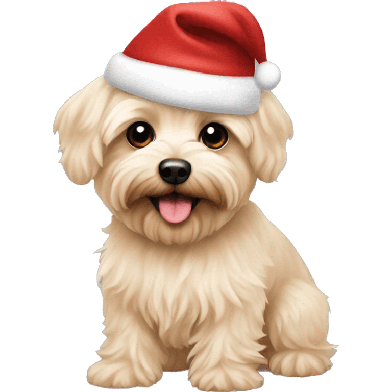 Cream colored Yorkipoo with Santa hat emoji