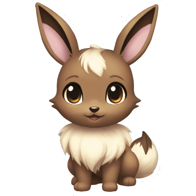 Kawaii Shiny Pastel Eevee with dark brown long emo hair covering her eyes Full Body emoji