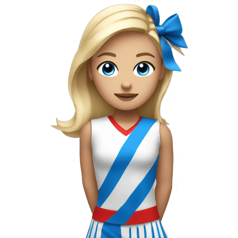 girl wearing white red and black American with blonde hair and blue eyes doing cheerleading  emoji