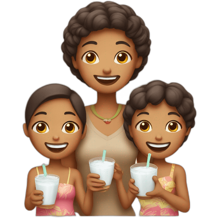 family drinking coconut milk emoji