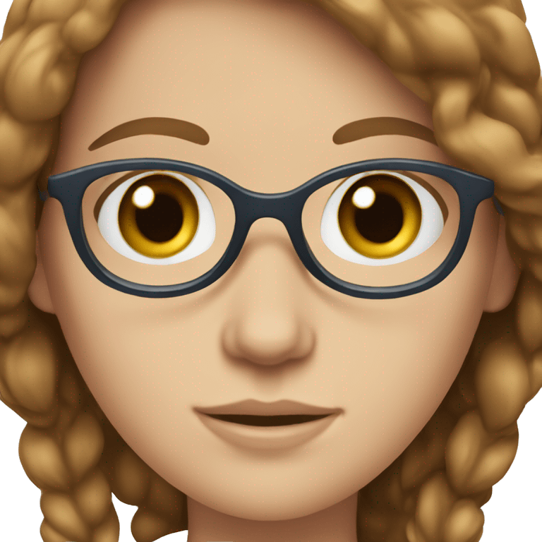 White girl with brown hair, blue eyes, and glasses emoji