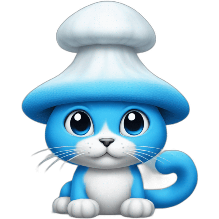 Blue Smurf cat with big white mushroom hat emoji