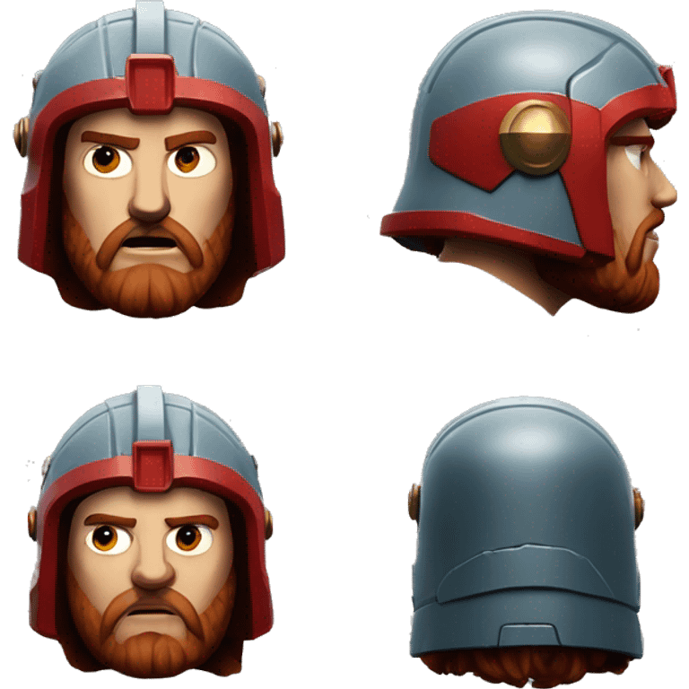 Serious red-haired man with a beard, wearing a Warhammer 40k Space Marine helmet. Only the head. emoji