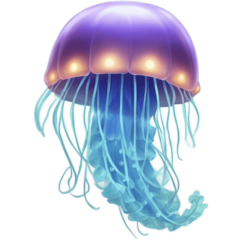 A softly glowing jellyfish (🌊🪼) drifting peacefully in the ocean depths, its tentacles gently trailing behind, symbolizing serenity, mystery, and the beauty of underwater life. emoji