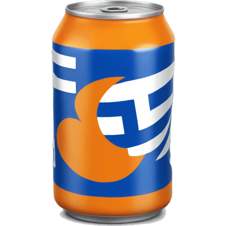 Blue Fanta can with Greek flag printed. An orange next to it emoji