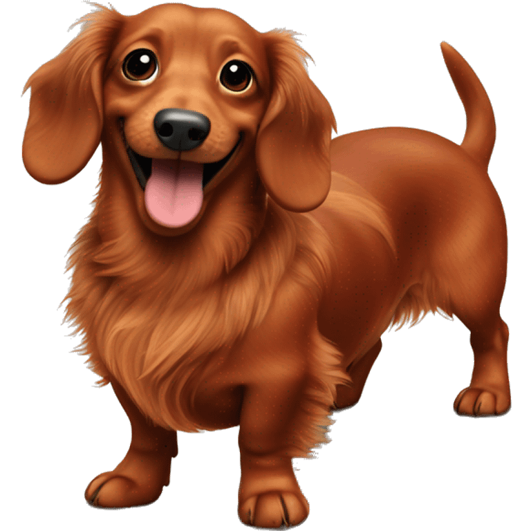 Smiling Fat Miniature all red long haired dachshund whole body scruffy emoji