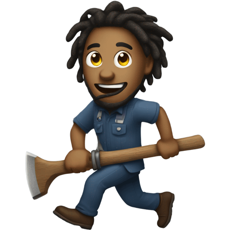 A work safe Guy with dreadlocks running with a hatchet emoji