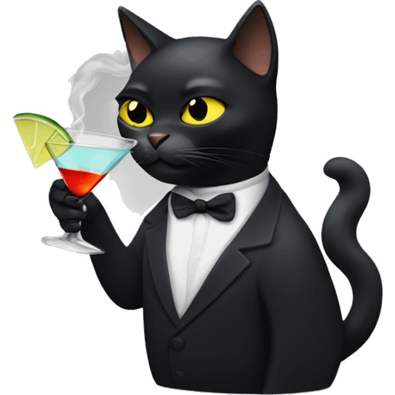 Black cat smoking and drinking a martini emoji