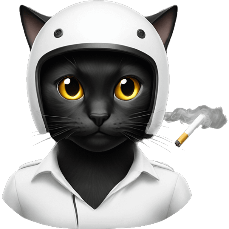 black cat in a white helmet with a cigarette in his teeth emoji