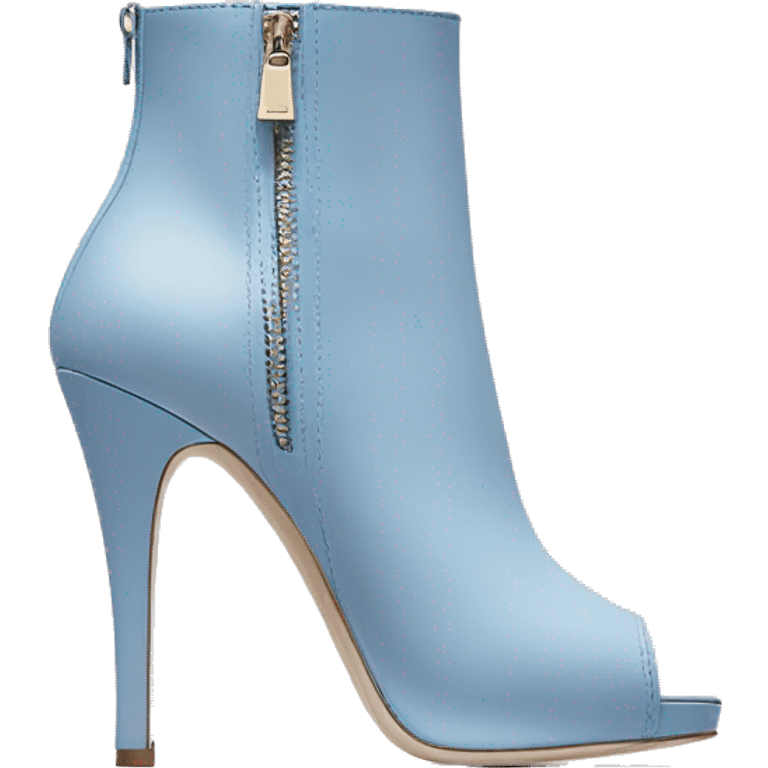 Realistic isolated front facing view of a pair of kate spade  pastel blueberry high heel zip up peep toe ankle boots.  emoji