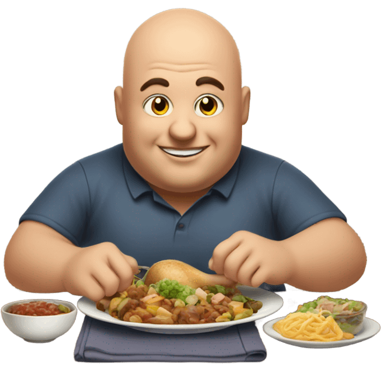 fat bald man eating emoji