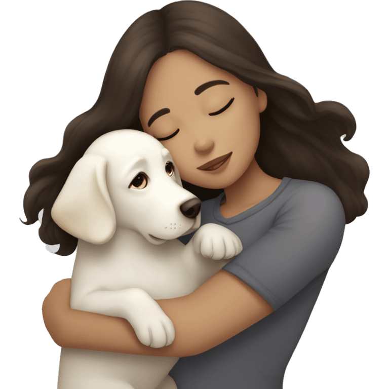 long dark brown hair girl cuddling a cute white Labrador  emoji