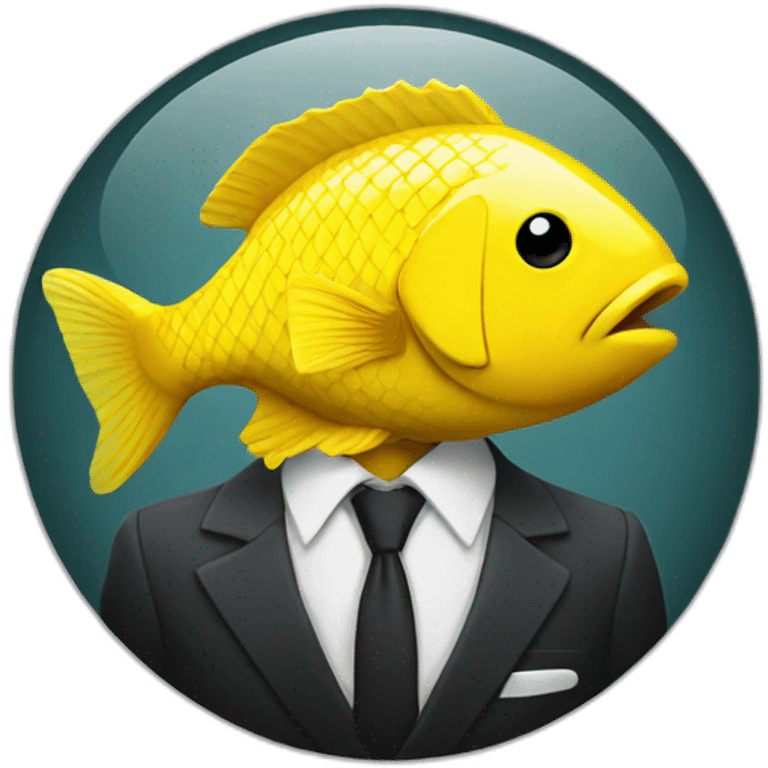 Yellow and serious fish wearing a suit emoji